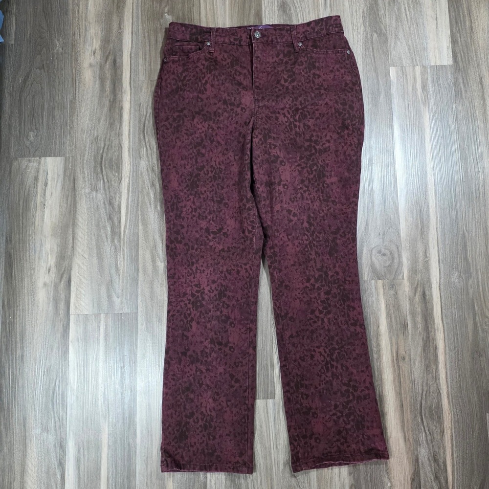 Gloria Vanderbilt Rail Straight‎ Pants Burgundy Leopard Animal Print Womens 14